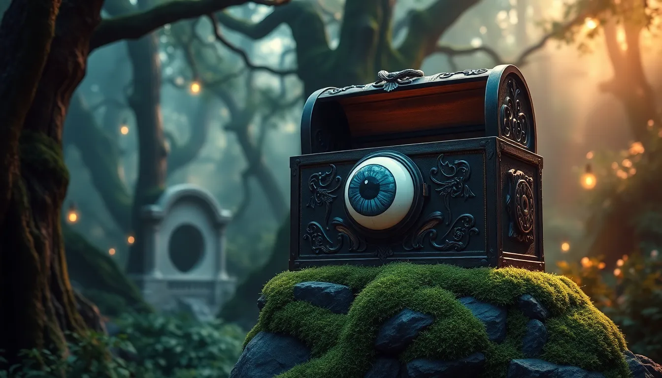 A magical Eye Chest in an enchanted forest setting.